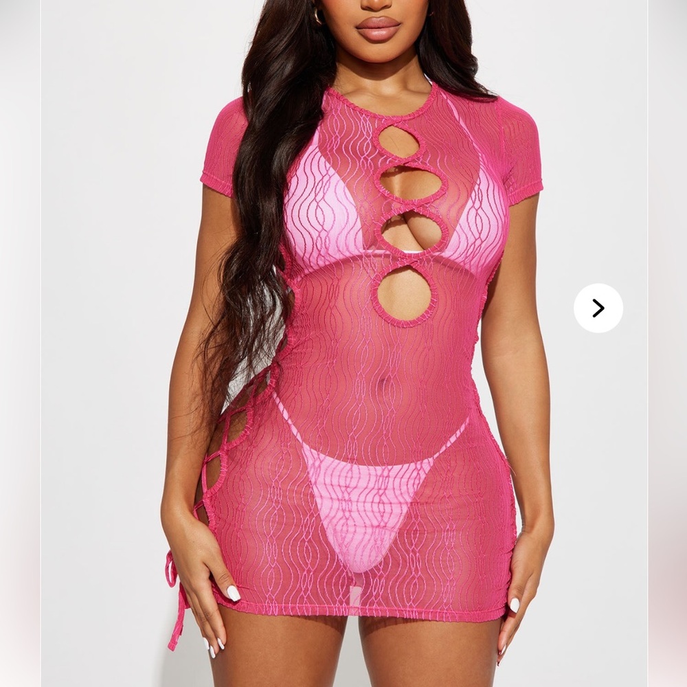 Pink Sheer Cutout Coverup Dress